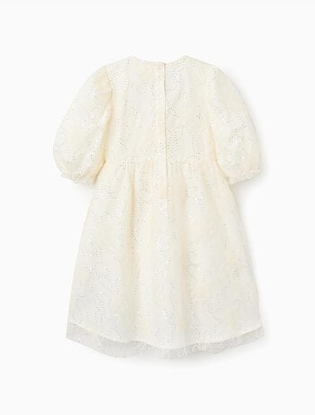 Robe à manches bouffantes et fleurs 3D