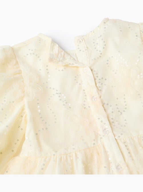 Robe à manches bouffantes et fleurs 3D - Kiabi