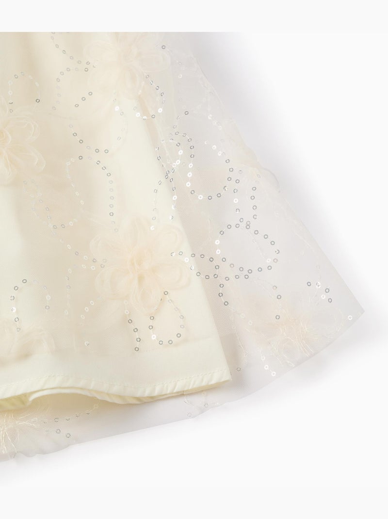 Robe à manches bouffantes et fleurs 3D Blanc - Kiabi