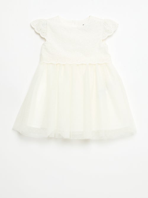 Robe à manches courtes avec broderies anglaise et tulle - Kiabi