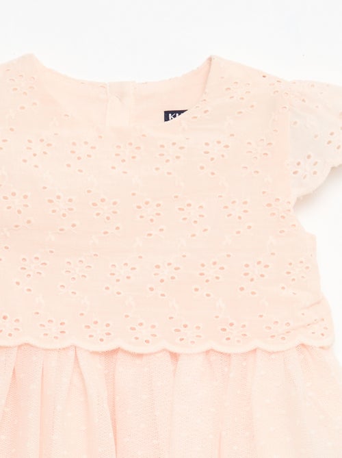 Robe à manches courtes avec broderies anglaise et tulle - Kiabi