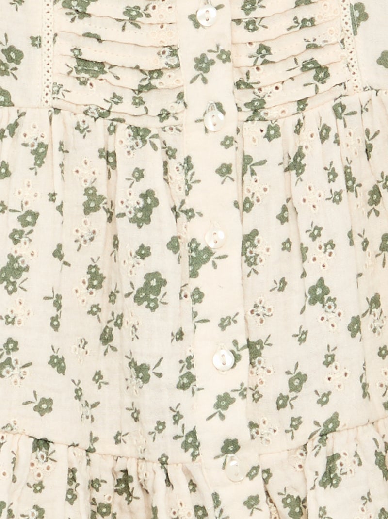 Robe à manches courtes avec broderies anglaises Kaki - Kiabi