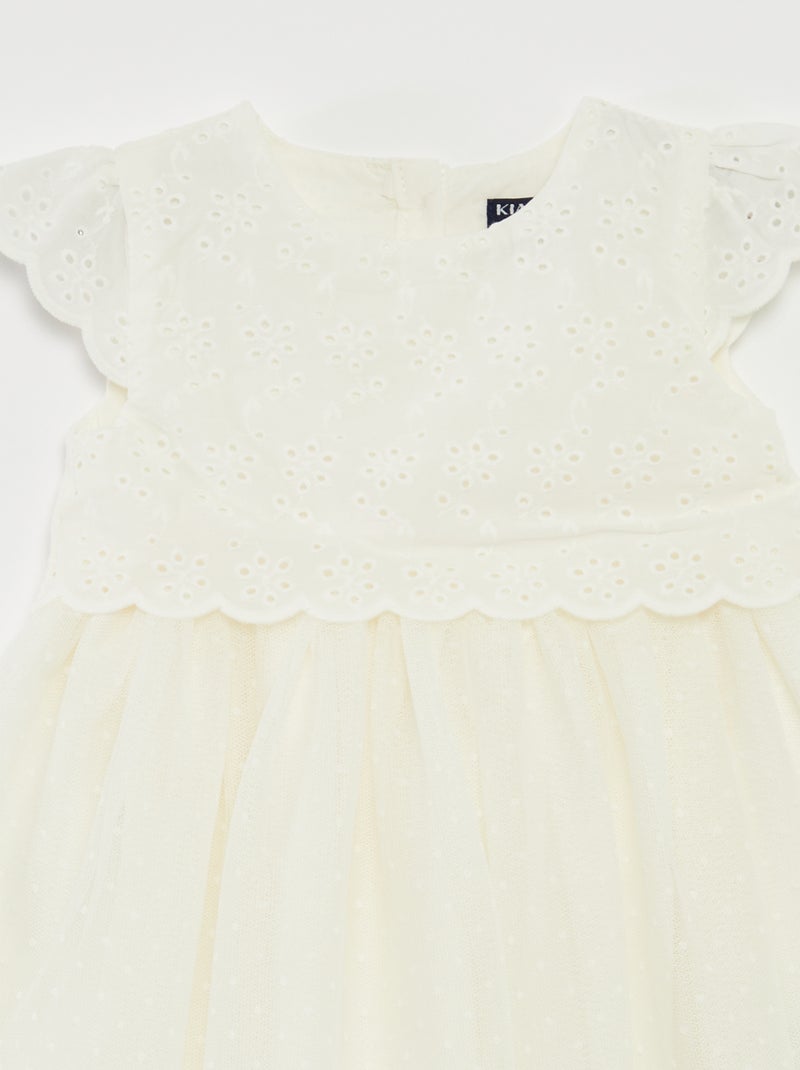 Robe à Manches Courtes Avec Tulle Et Broderie Anglaise - ROSE - Bébé