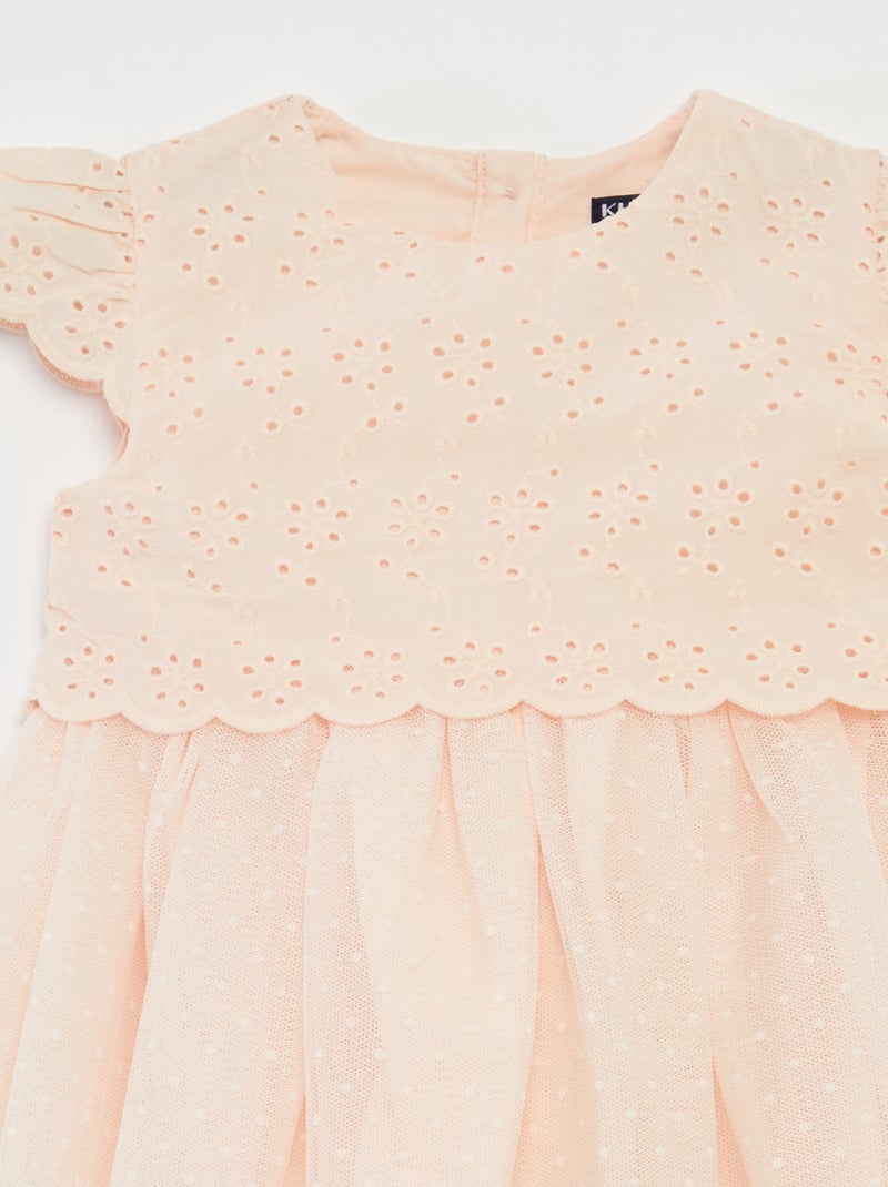 Robe à manches courtes avec tulle et broderie anglaise ROSE - Kiabi