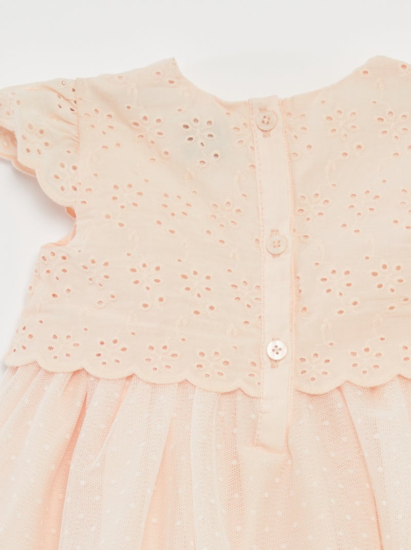 Robe à manches courtes avec tulle et broderie anglaise ROSE - Kiabi