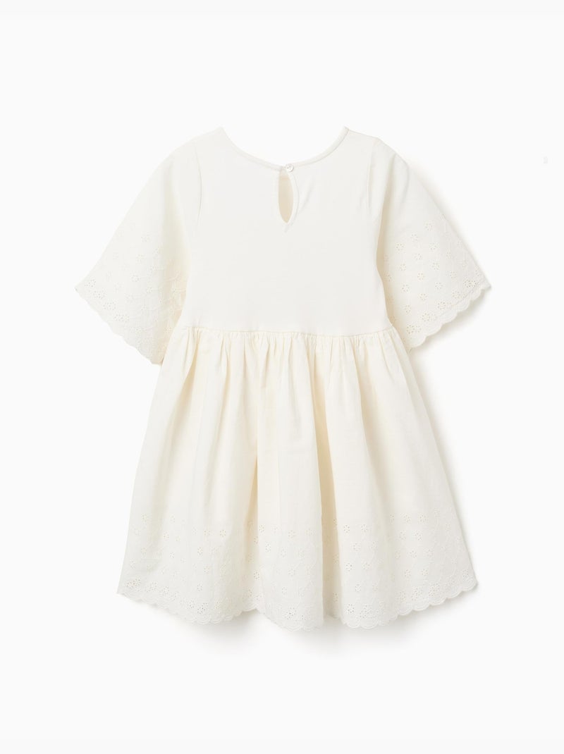 Robe à manches courtes en coton avec broderie anglaise Beige clair - Kiabi