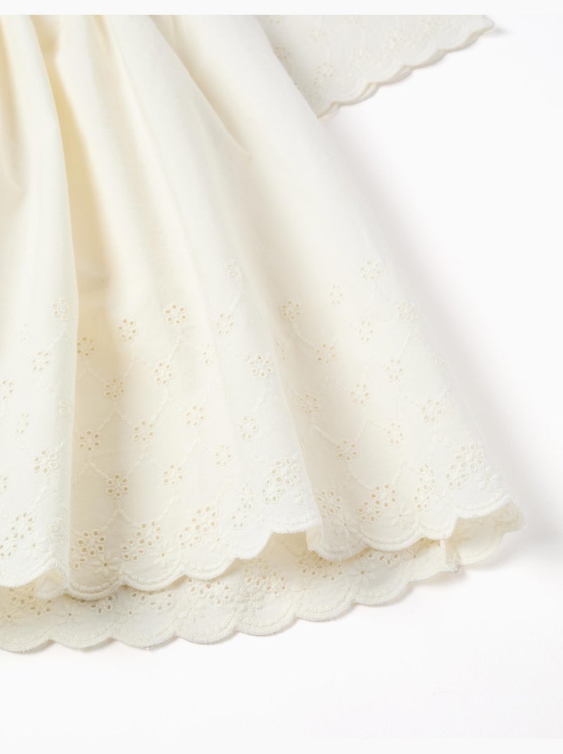 Robe à manches courtes en coton avec broderie anglaise Beige clair - Kiabi