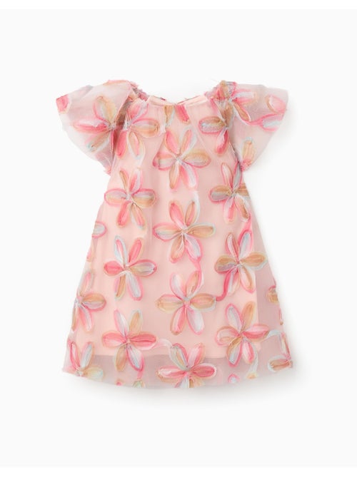 Robe à manches courtes en tulle avec fleurs 3D - Kiabi