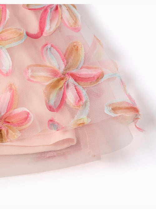 Robe à manches courtes en tulle avec fleurs 3D - Kiabi