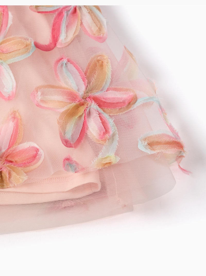 Robe à manches courtes en tulle avec fleurs 3D Rose clair - Kiabi