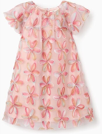 Robe à manches courtes en tulle avec fleurs 3D