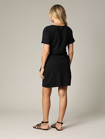 Robe à manches courtes et col rond avec nœud noué sur le côté 'Deeluxe'