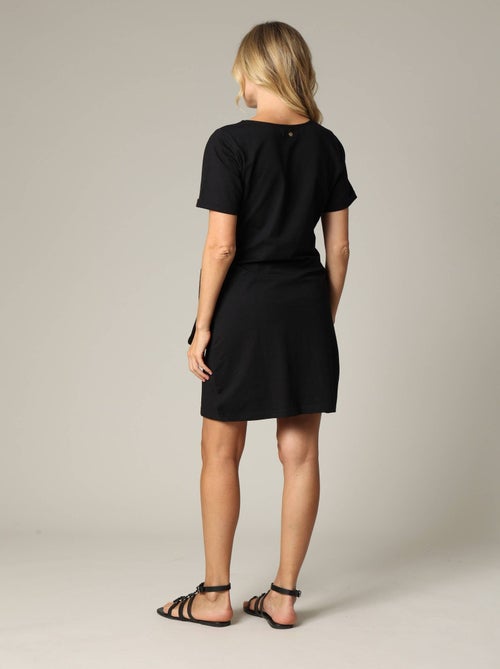 Robe à manches courtes et col rond avec nœud noué sur le côté 'Deeluxe' - Kiabi