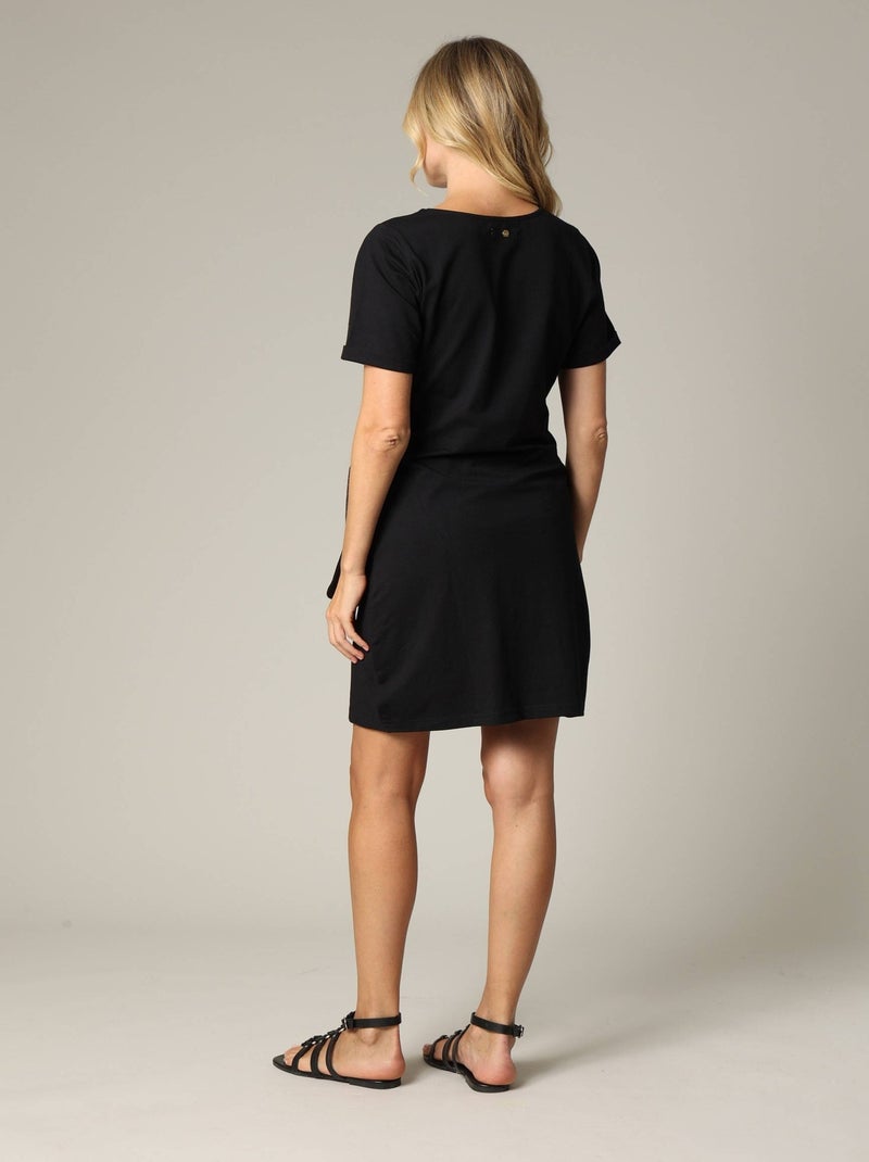 Robe à manches courtes et col rond avec nœud noué sur le côté 'Deeluxe' Noir - Kiabi