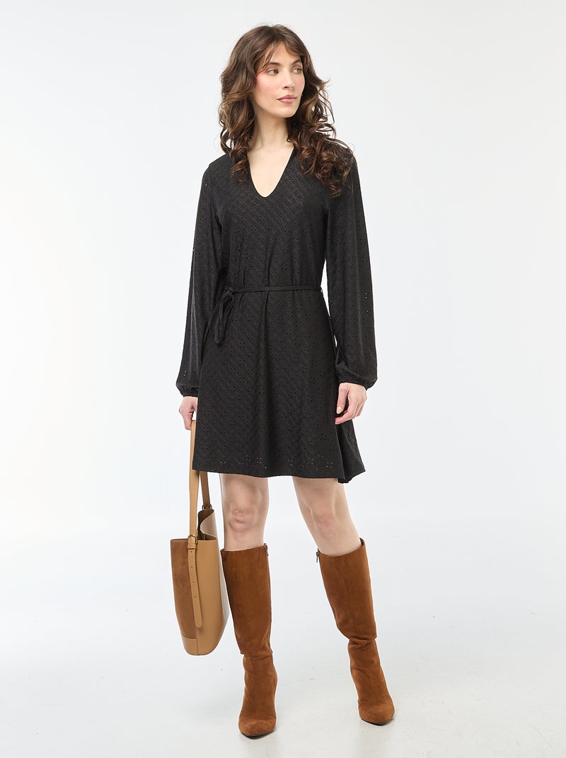 Robe à manches longues avec broderies anglaises 'JDY' Noir - Kiabi