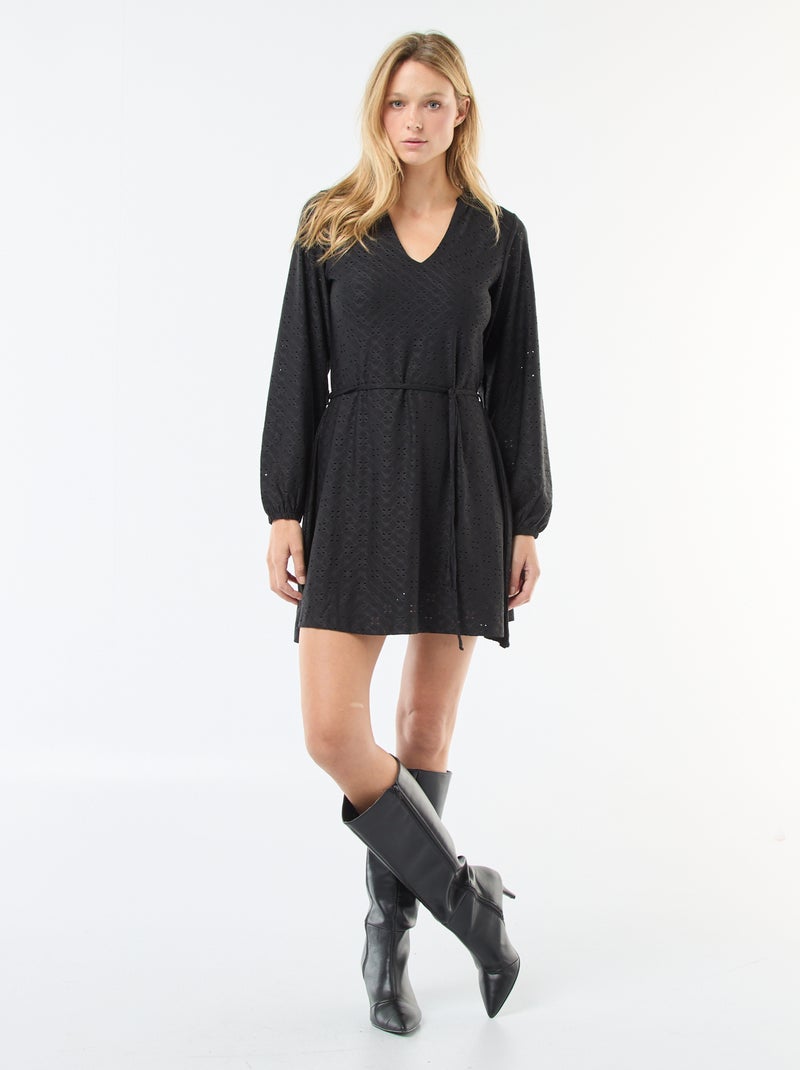 Robe à manches longues avec broderies anglaises 'JDY' Noir - Kiabi