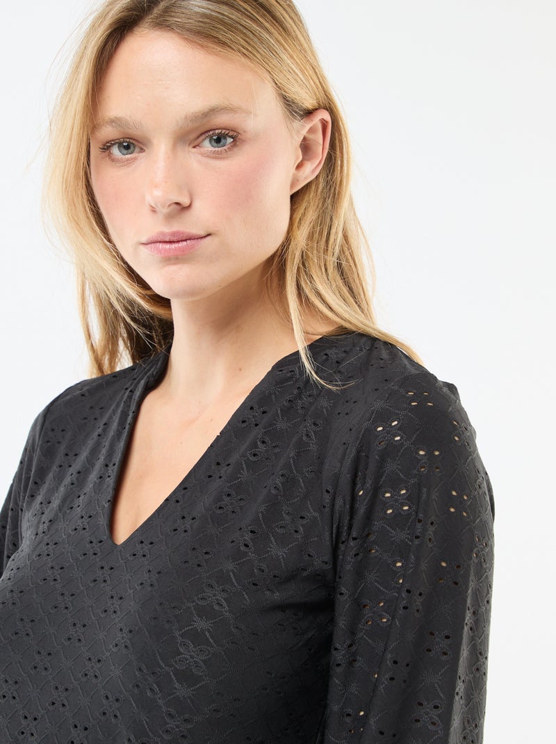 Robe à manches longues avec broderies anglaises 'JDY' Noir - Kiabi