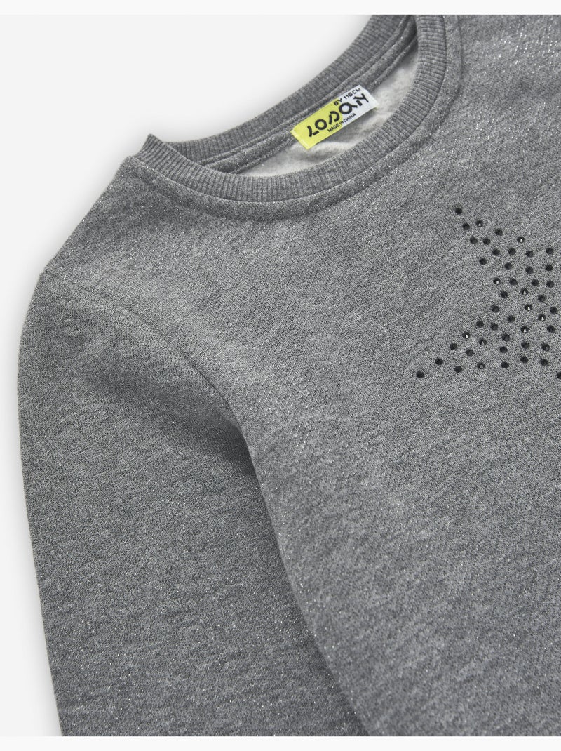 Robe à manches longues en coton peigné avec paillettes Gris - Kiabi