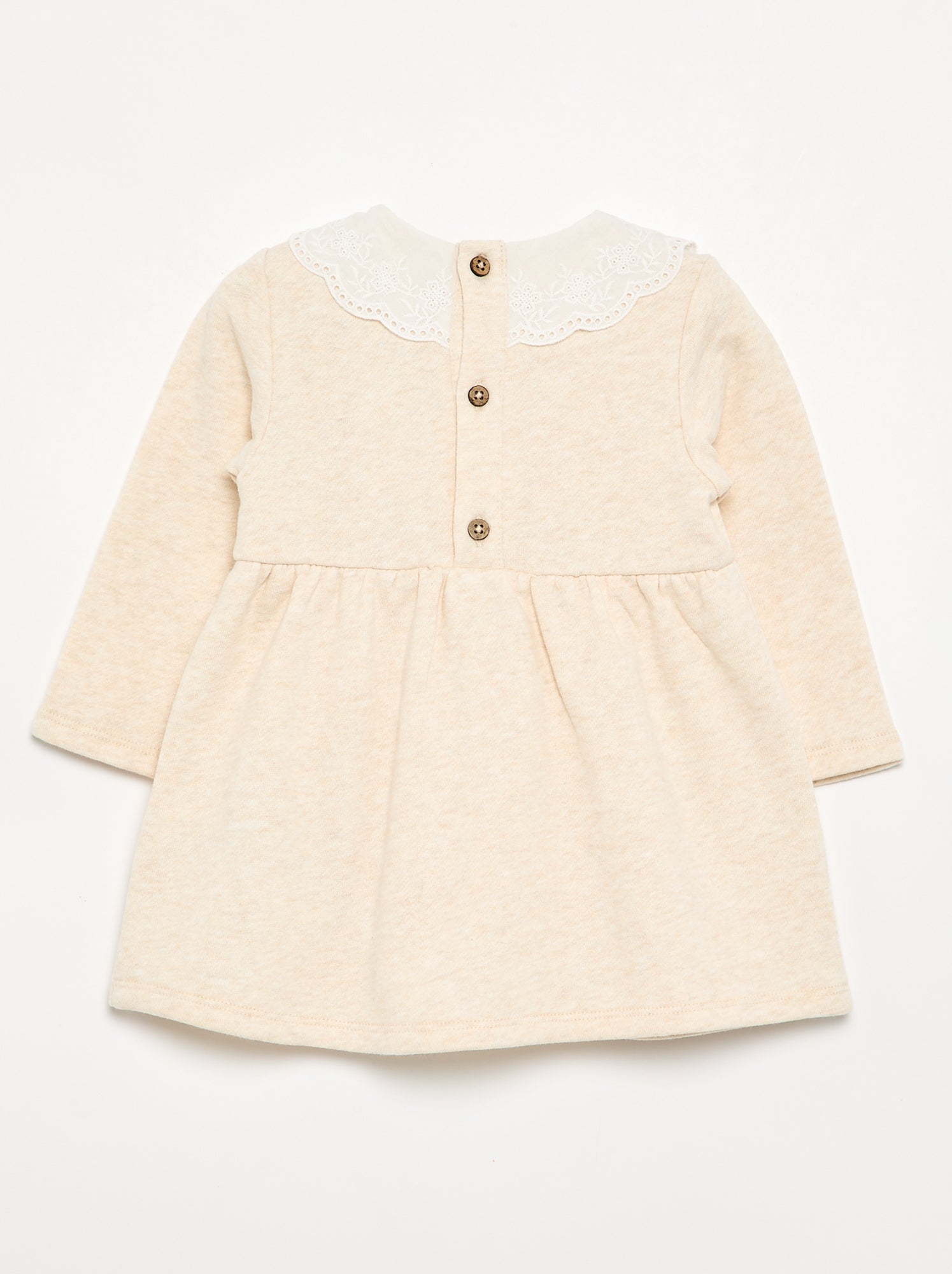 Robe à manches longues en molleton avec col brodé - Beige