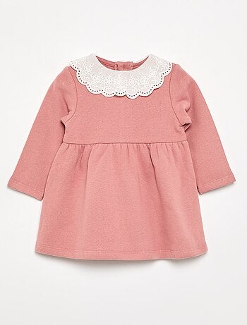 Robe à manches longues en molleton avec col brodé
