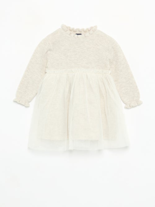 Robe à manches longues en tricot et tulle - Kiabi