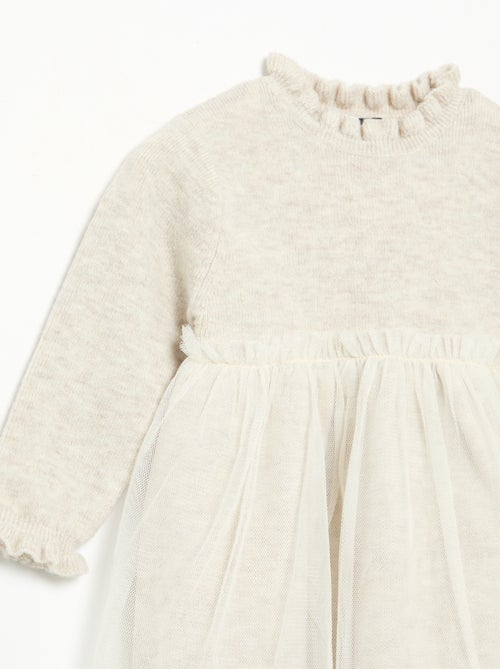 Robe à manches longues en tricot et tulle - Kiabi