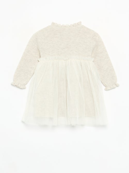 Robe à manches longues en tricot et tulle - Kiabi