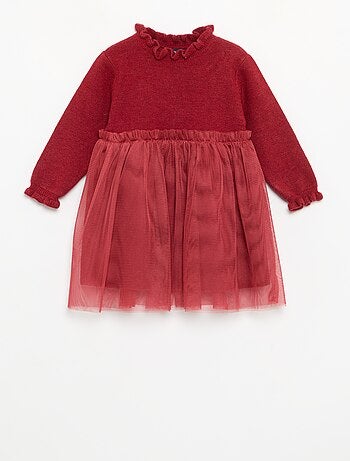 Robe à manches longues en tricot et tulle