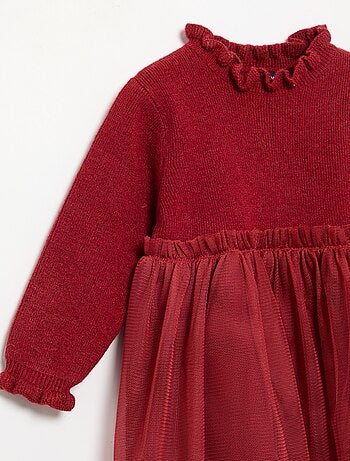 Robe à manches longues en tricot et tulle