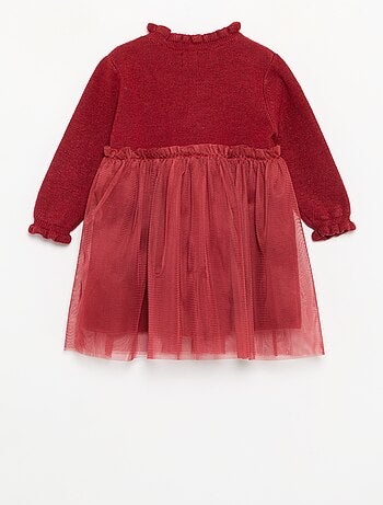 Robe à manches longues en tricot et tulle