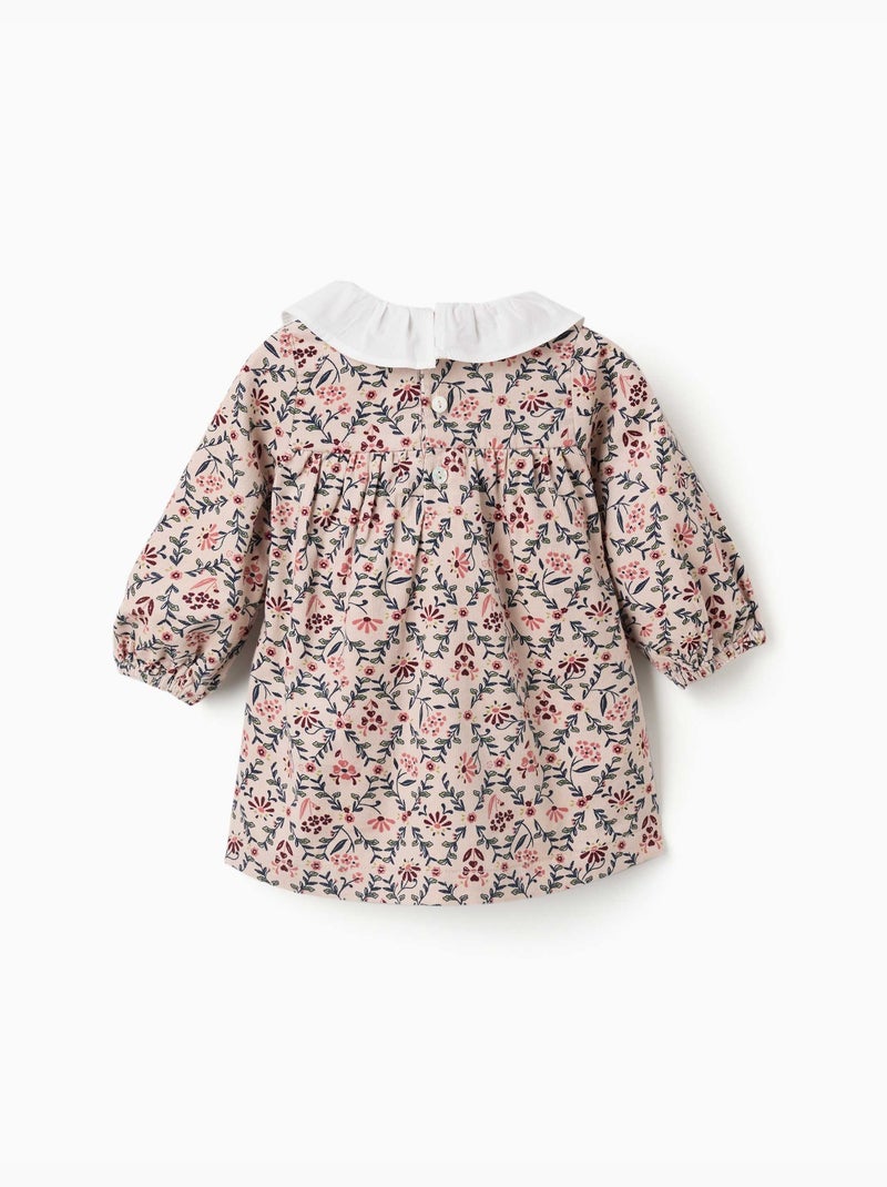 Robe à manches longues en velours avec motif floral Beige clair - Kiabi