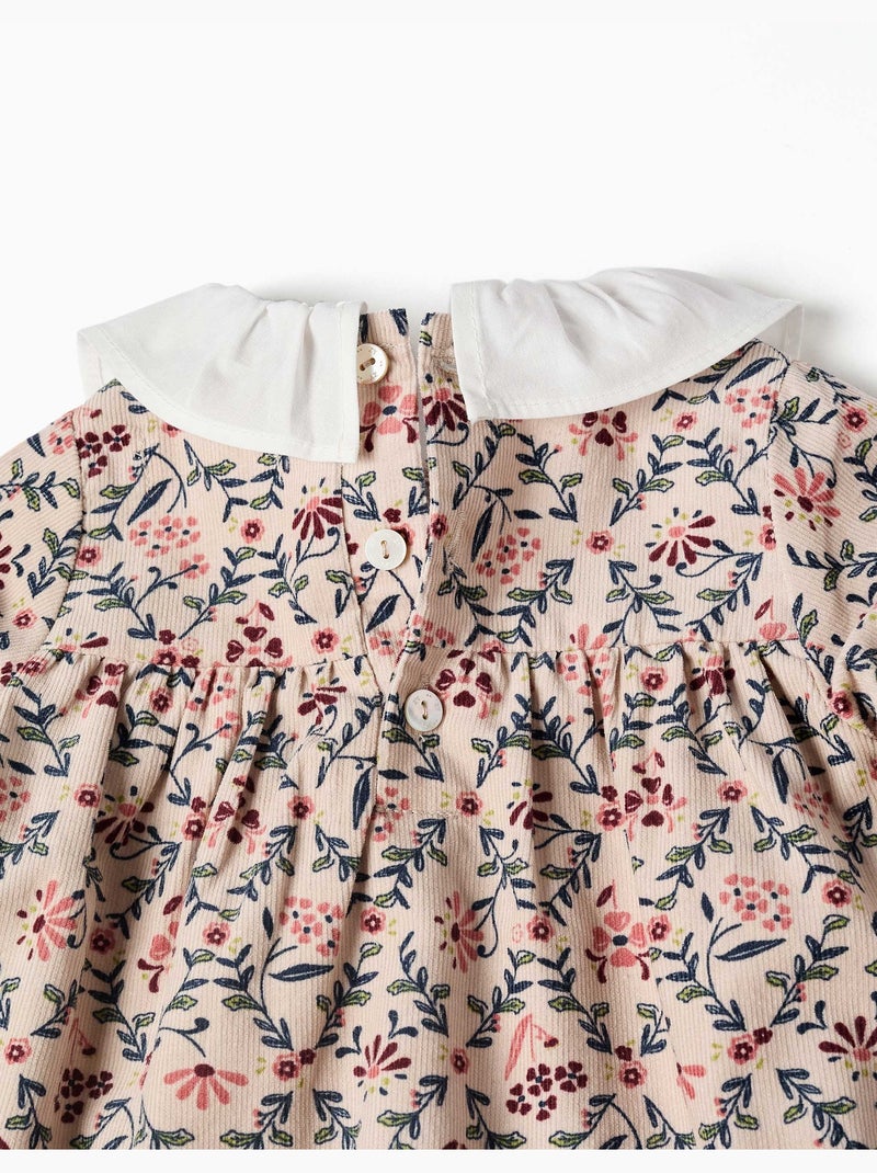 Robe à manches longues en velours avec motif floral Beige clair - Kiabi