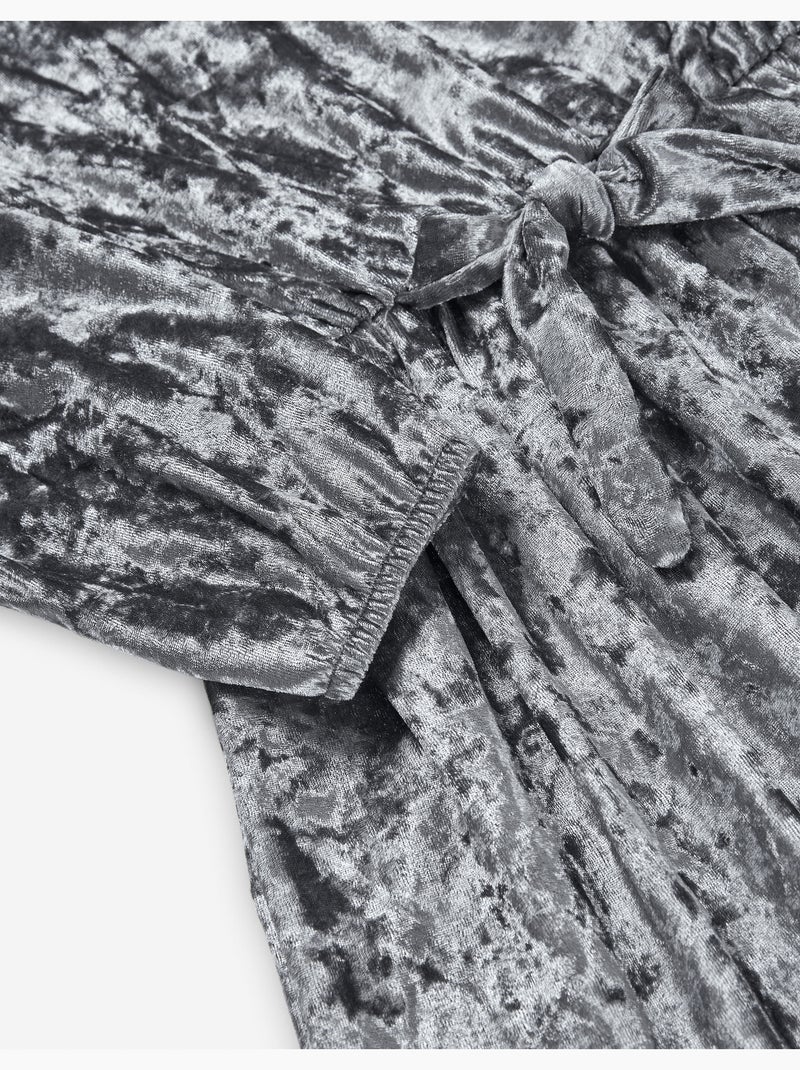 Robe à manches longues en velours avec nœud Gris - Kiabi