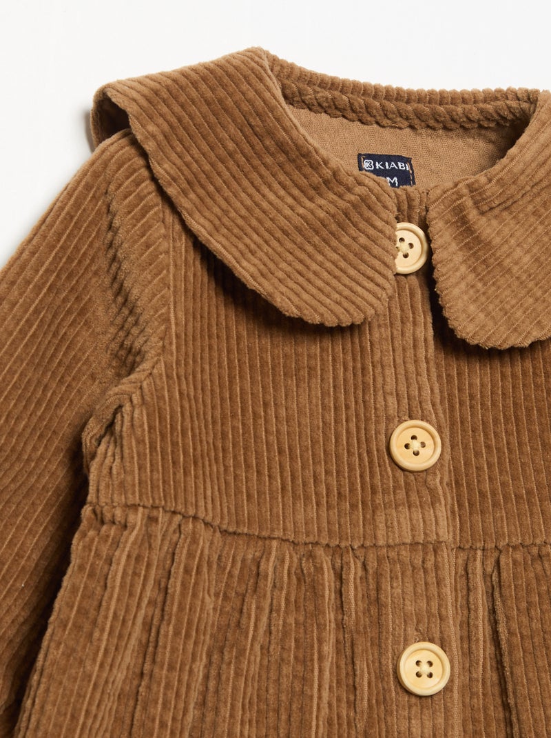 Robe à manches longues en velours Beige - Kiabi