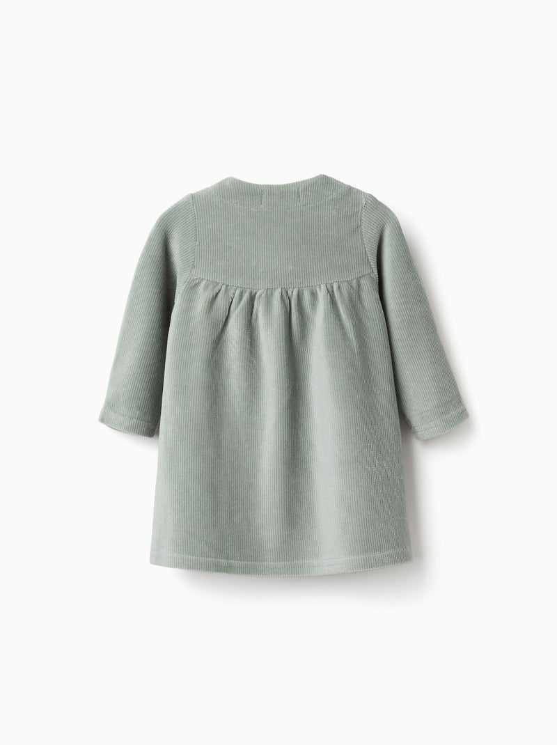 Robe à manches longues en velours côtelé Vert - Kiabi