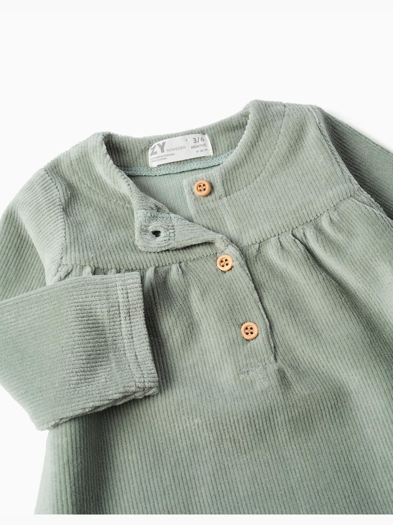 Robe à manches longues en velours côtelé Vert - Kiabi