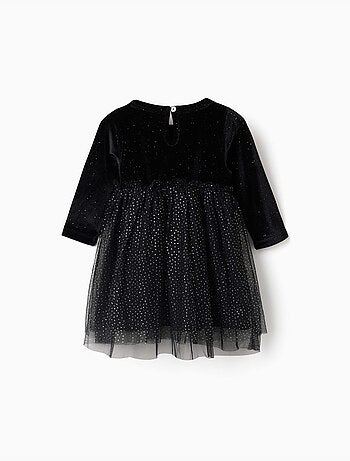 Robe à manches longues en velours et tulle avec lurex