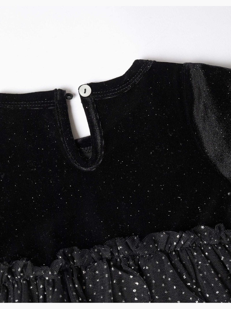Robe à manches longues en velours et tulle avec lurex Noir Noir - Kiabi