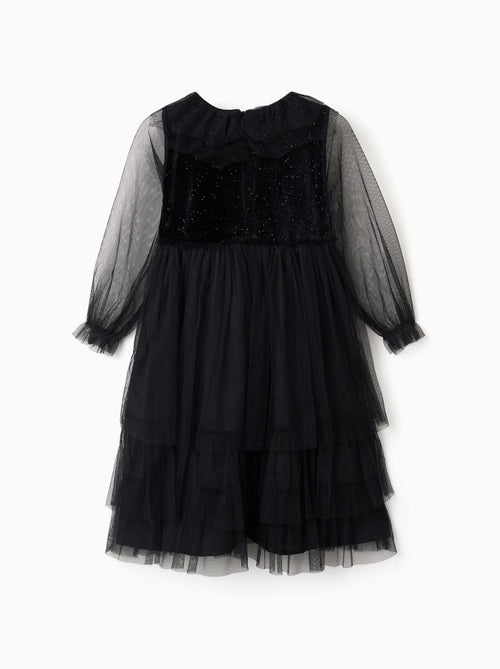 Robe à manches longues en velours et tulle avec volants - Kiabi Robe à manches longues en velours et tulle avec volants - Kiabi