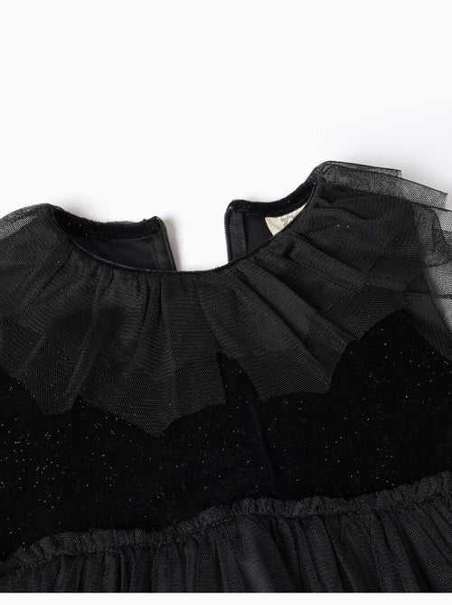 Robe à manches longues en velours et tulle avec volants - Kiabi Robe à manches longues en velours et tulle avec volants - Kiabi