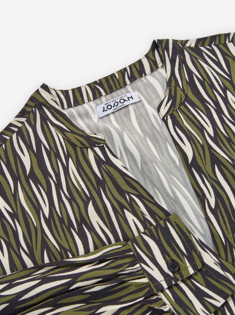 Robe à manches longues en voile à motif Vert foncé - Kiabi