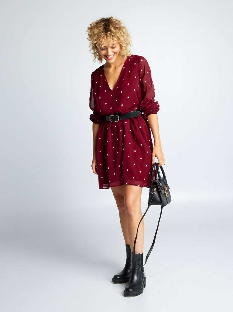 Robe à motif avec ceinture à nouer Rouge - Kiabi