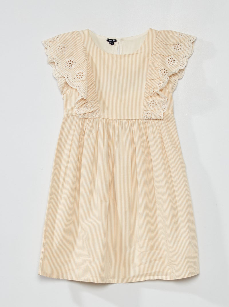 Robe à motif avec volants et broderies anglaises Beige - Kiabi