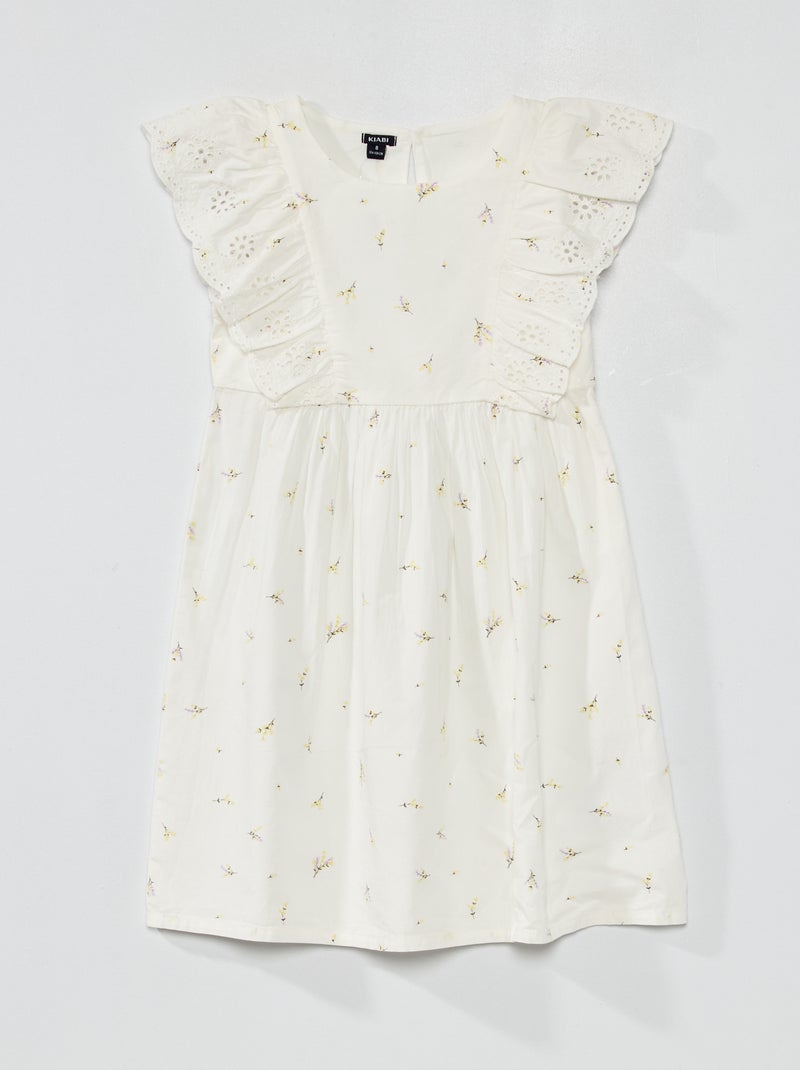 Robe à motif avec volants et broderies anglaises Blanc - Kiabi