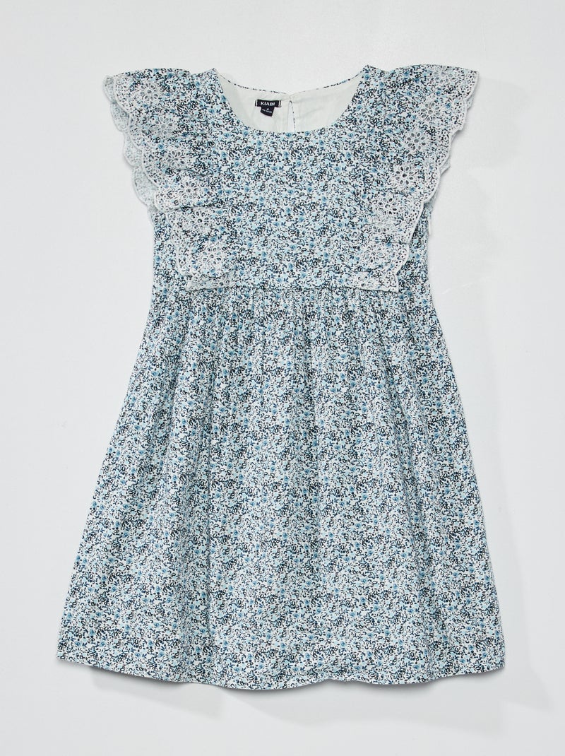 Robe à motif avec volants et broderies anglaises Blanc - Kiabi