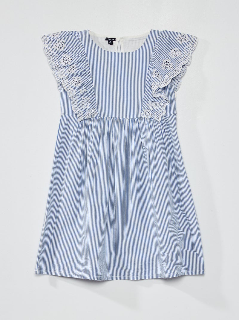 Robe à motif avec volants et broderies anglaises Bleu - Kiabi