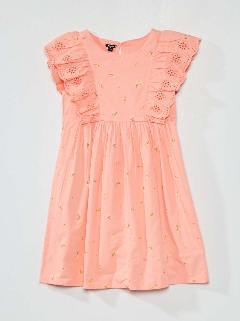 Robe à motif avec volants et broderies anglaises Rose - Kiabi