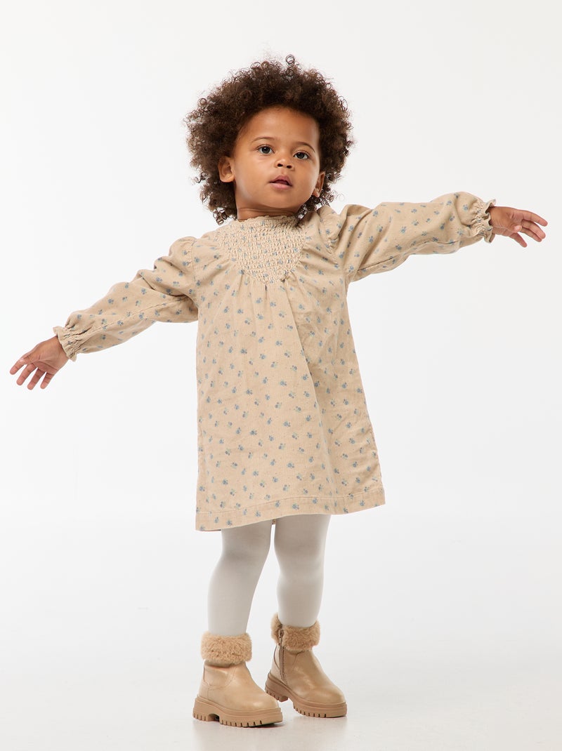 Robe à motif en velours Beige - Kiabi