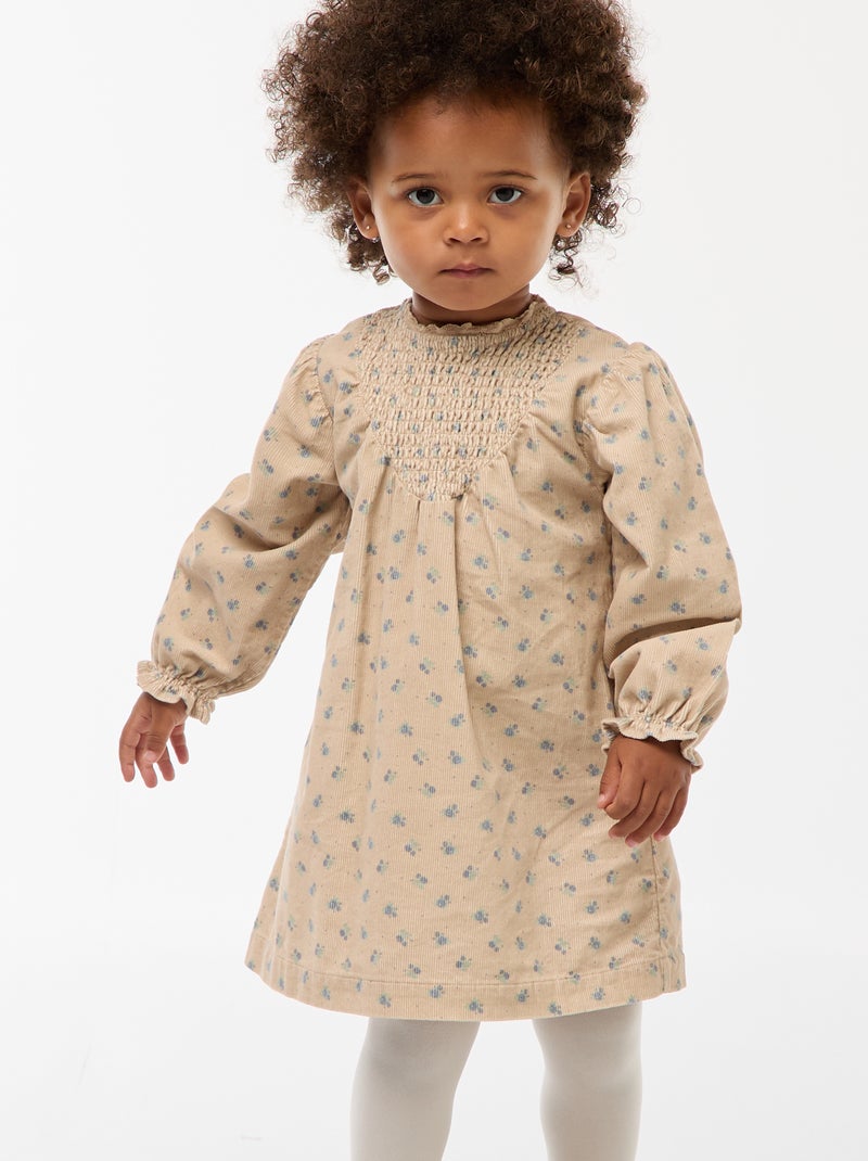 Robe à motif en velours Beige - Kiabi