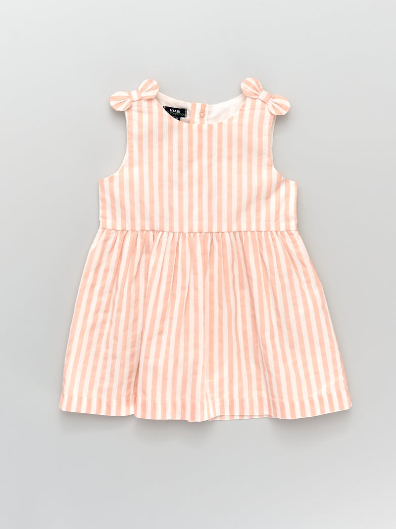 Robe à nœuds en voile de coton à rayures pêche rayé - Kiabi